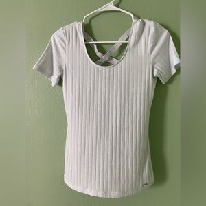 Armani Exchange Light Gray Ribbed Tee with Back Straps